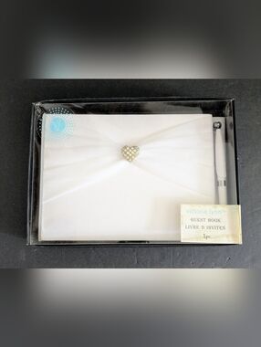 Victoria Lynn White Wedding Guest Book with Rhinestone Heart and Pen NWT